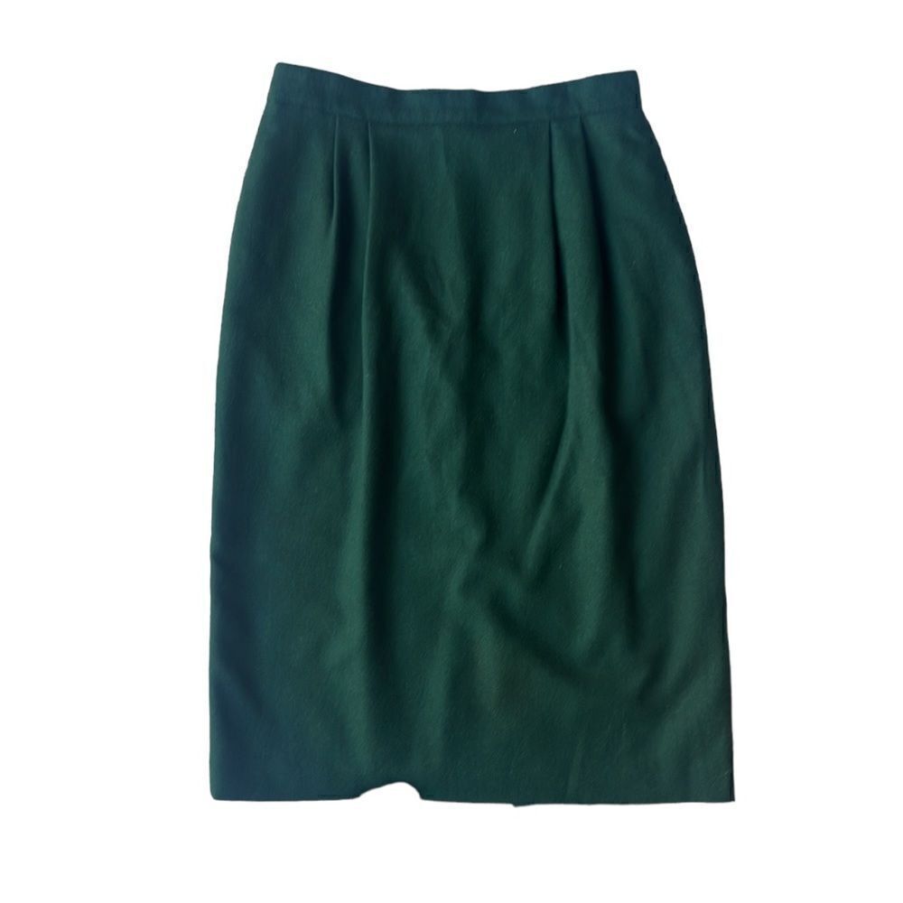 Vintage Leslie Fay Green 100% Wool Pleated Lined ALine 80’s Midi Career Skirt 14